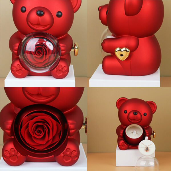 Rotating Bear Gift Box Rose Jewelry Box - Image 2